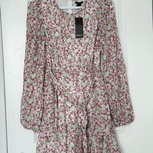 Forever 21 Pink and Green Floral Long Sleeve Dress